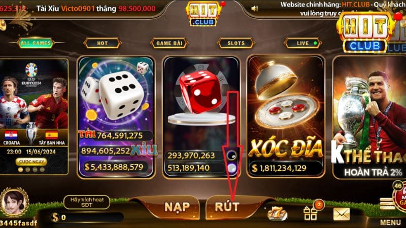 Hit Club hỗ trợ nhiều phương thức rút tiền khác nhau